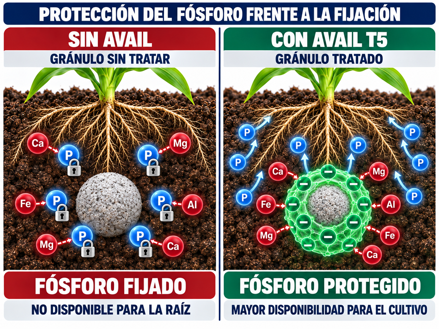 Una zona de protección alrededor del gránulo